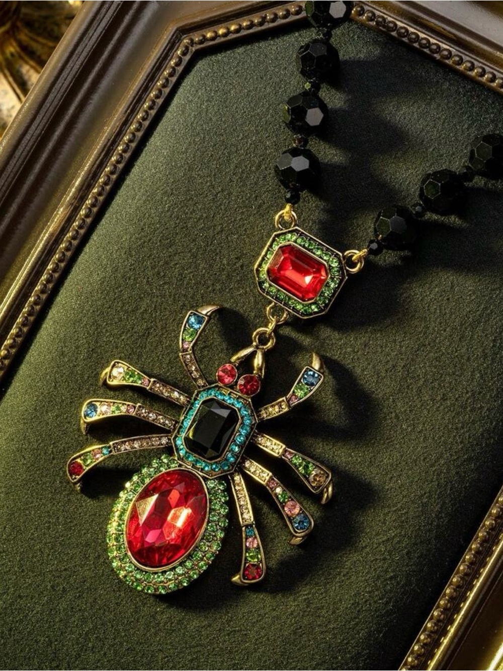 NWT Spider Necklace with Red, Black, Green and Blue Gems, Halloween Statement
